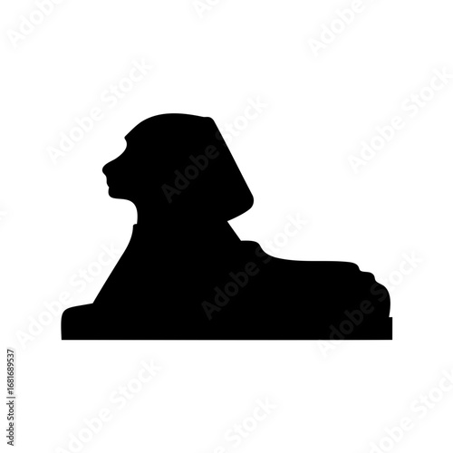 Black silhouette of the Great Sphinx of Giza resting on a plinth