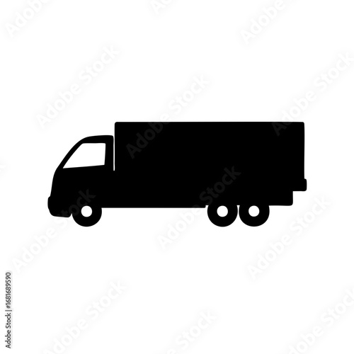 Silhouette of a box truck on a white background with minimalism style