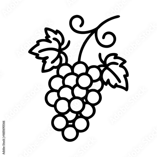 Illustration of a grape cluster with leaves, , showcasing its natural beauty and potential use in various designs