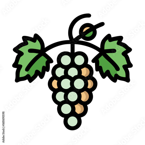 Illustration of a grape cluster with leaves, , showcasing its natural beauty and potential use in various designs