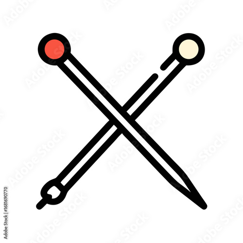 Vector art of two sewing pins crossed, , a minimalist and colorful illustration of a common tailoring tool for dressmaking