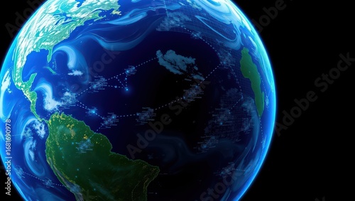 A Global Network: A 3D Render of the Earth with a Digital Grid and Data Connections Spanning Across the Continents