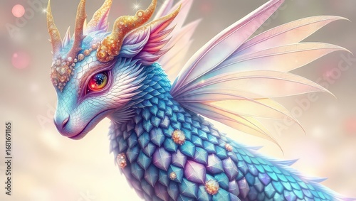  An Adorable and Iridescent Baby Dragon with Delicate Wings and Sparkling Scales