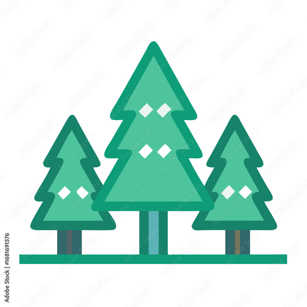 Fototapeta premium Vector art of three green trees, a simple and clean illustration for nature, environment, and outdoor concepts