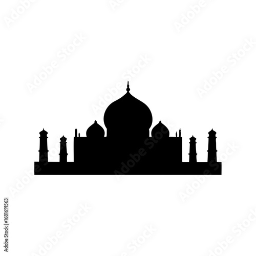Silhouette of the Taj Mahal iconic Indian landmark against a white background