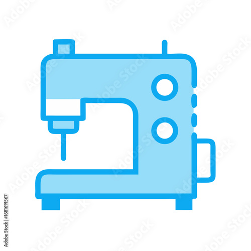 Illustration of a blue sewing machine, a tool for stitching fabric