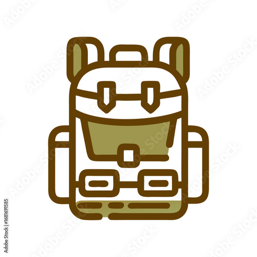 Vector art of minimalist illustration of a hiking backpack with brown outline for outdoor adventures and travel needs