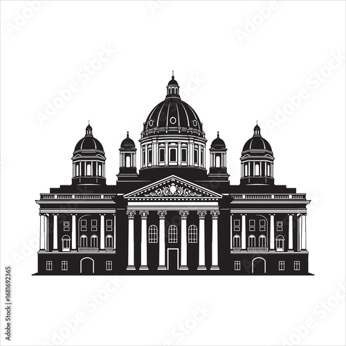 Majestic Grand Architectural Building with Domes and Columns Reflecting Classical Design