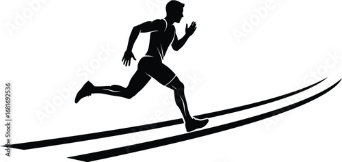 Silhouette of a runner sprinting a track, showcasing speed, agility, and determination