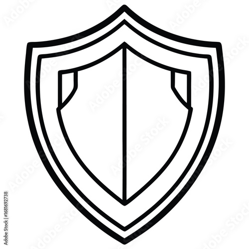 Simple outline of a heraldic shield with double borders and a central division emblem symbol