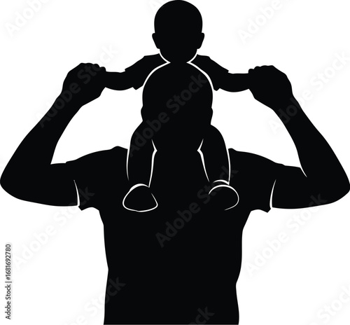 A silhouette of a father carrying his baby his shoulders, enjoying a moment of love and connection
