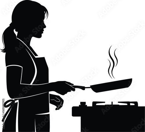 Silhouette of a woman cooking in kitchen, preparing a meal with skill and passion for a healthy and delicious culinary experience