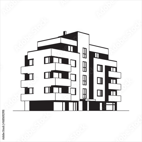 Modern Apartment Building Architecture Design and Exterior View Illustration