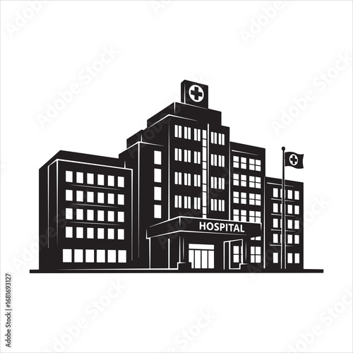Modern Hospital Building Architecture With Entrance and Signage