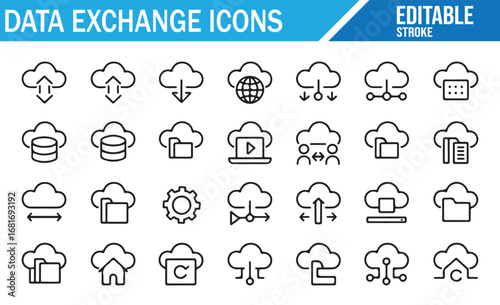 Data Storage and Communication Cloud Icons for Internet Solutions