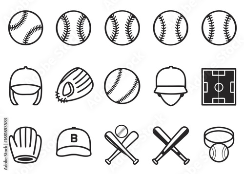 Baseball icons including equipment, field, and medal sport symbols