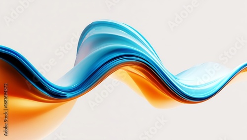 3d render of an abstract wave shape with a blue and orange gradient on a white background, a futuristic technology concept.