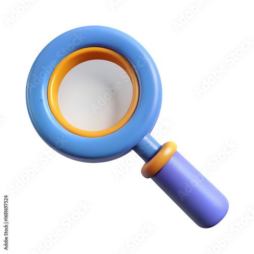Stylized 3d magnifying glass icon on black background