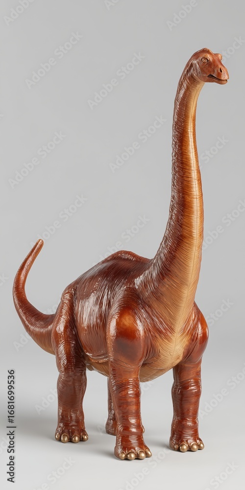 Obraz premium Realistic dinosaur figurine with long neck and tail on plain background
