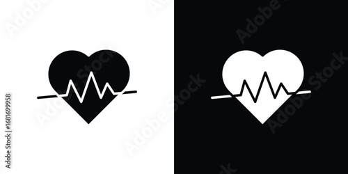 Heartbeat icons, simple illustration graphic doodle black design