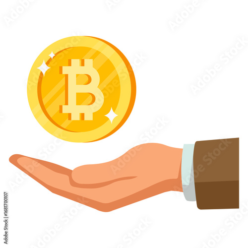 Hand holding a bitcoin symbol in a financial context showing digital currency trading and investment opportunities