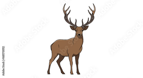 Proud male deer with majestic antlers. Cartoon illustration of a wild stag, an elegant forest animal asset for World Animal Day.