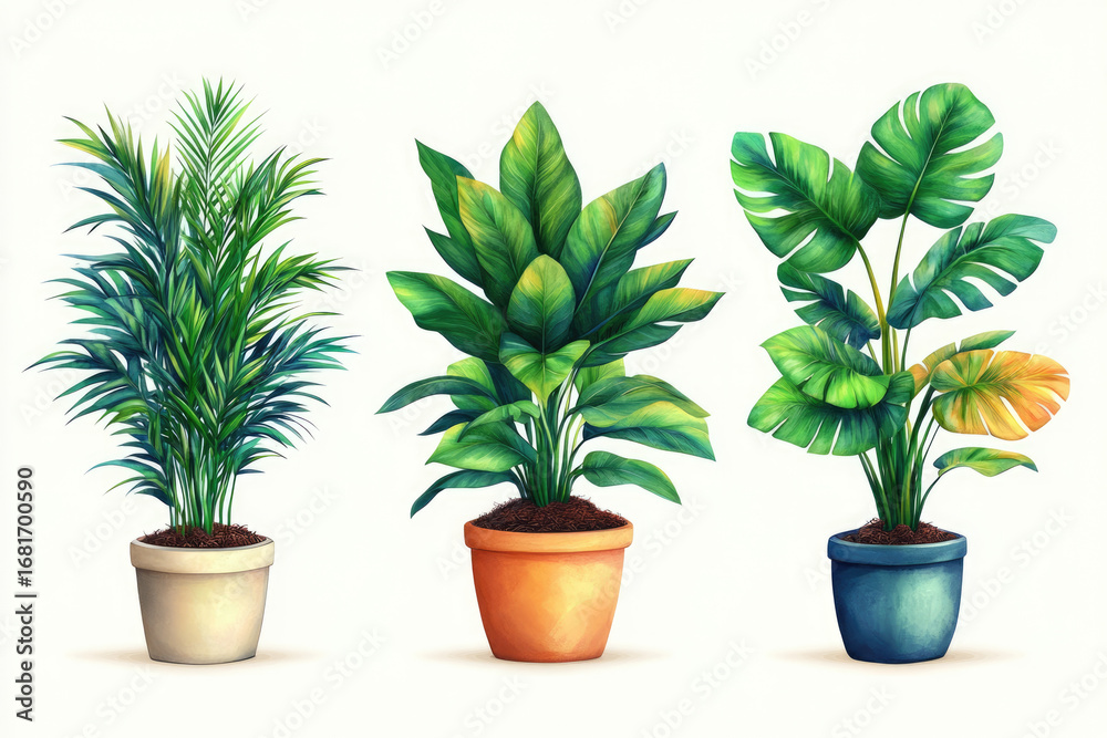 Obraz premium Minimalistic Plant Banner Featuring Snake and Monstera Plants