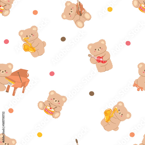 Minimal Teddy Bear Music Pattern on White