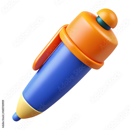 Stylized blue and orange pen with clip 