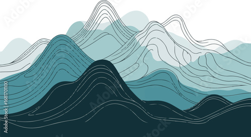 Abstract Stylized Mountain Peaks with Layered Topographic Line Patterns