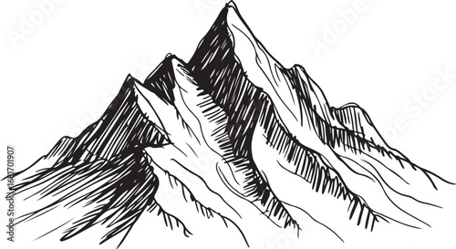 Abstract Textured Mountain Summit with Bold Ink Sketch Lines