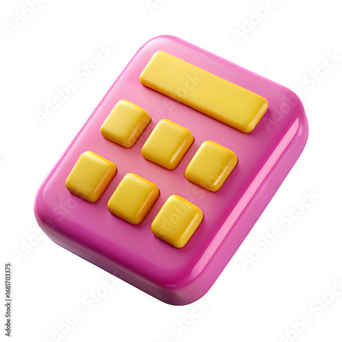 Cute pink and yellow cartoon calculator icon