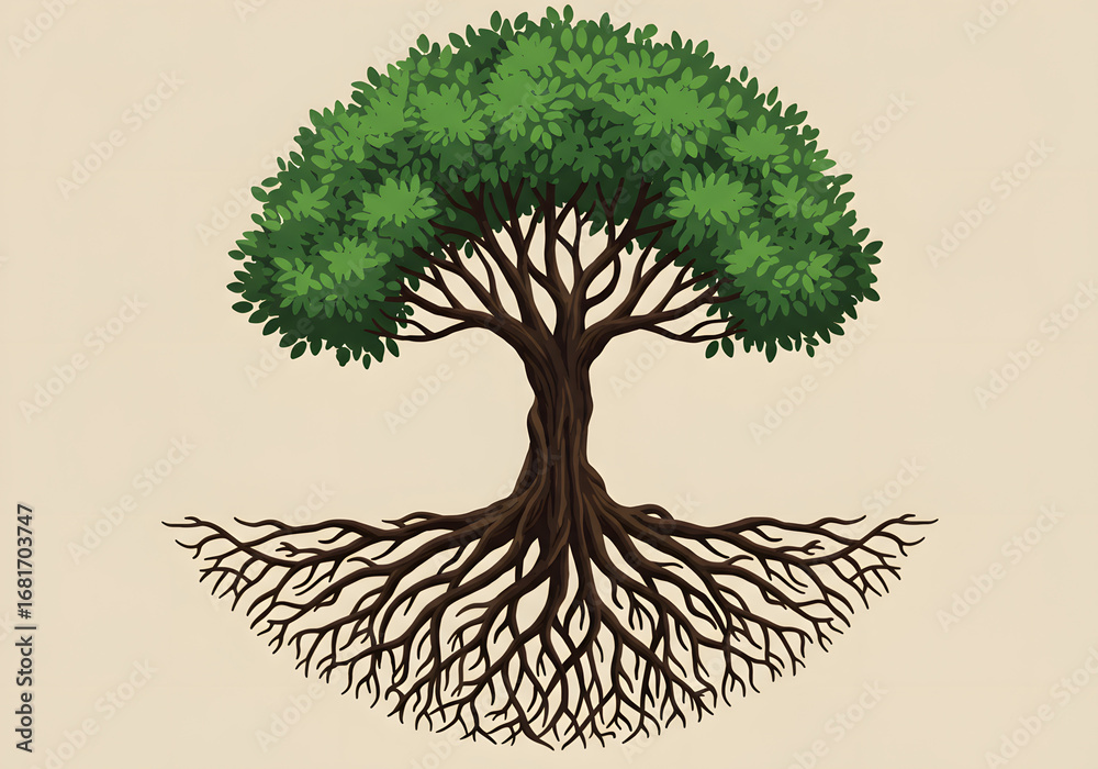 Naklejka premium Tree of Life with Strong Roots Illustration