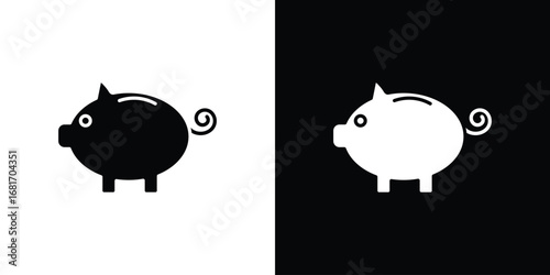Piggy bank icons, simple illustration graphic doodle black design