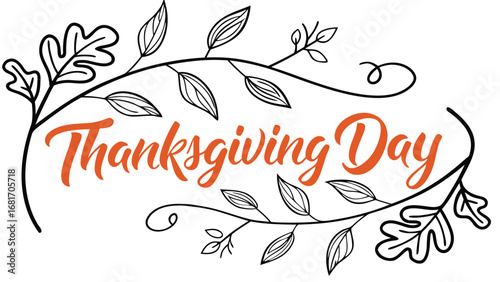 Vector art of thanksgiving day text with decorative autumn leaves and branches