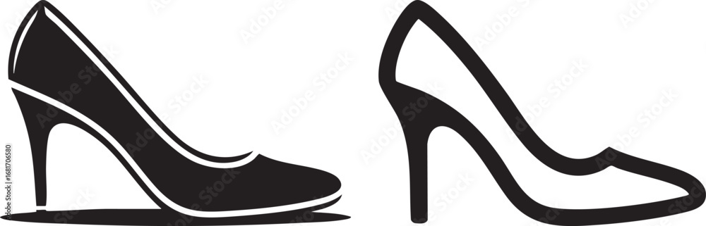 Fototapeta premium Collection Of Black And White Vector Icons Featuring Elegant High Heel Shoes For Fashion Style Accessories And Footwear