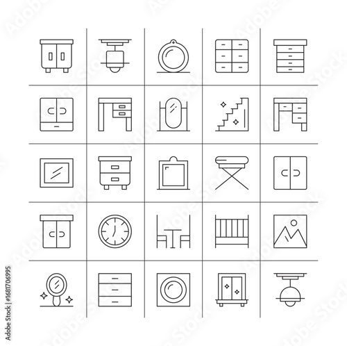 vector graphics for Chair outline top view. Floor plan icons set for design interior and architectural project. Furniture thin line icon in top view for layout.