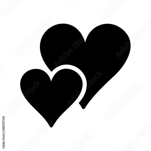 Two overlapping black hearts on a white background conveying love and affection