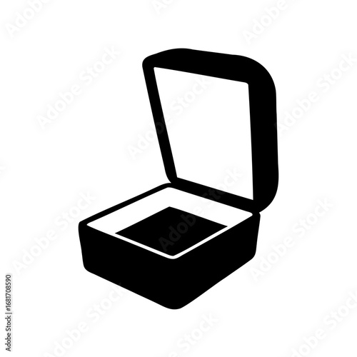 A minimalist representation of an open jewelry box, symbolizing anticipation and gifts