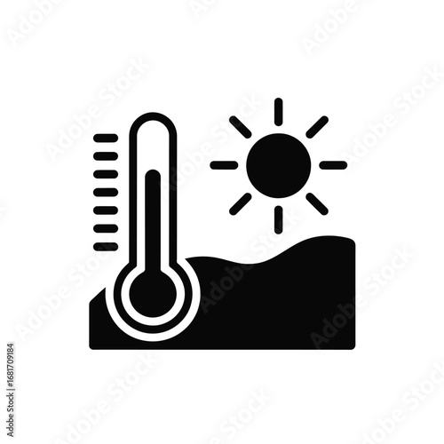 Hot Weather Condition Illustration Featuring a Thermometer Sun and Landscape Depicting a Heatwave