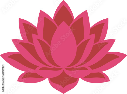 Stylized Pink and Red Lotus Flower Illustration with Symmetrical Layered Petals.