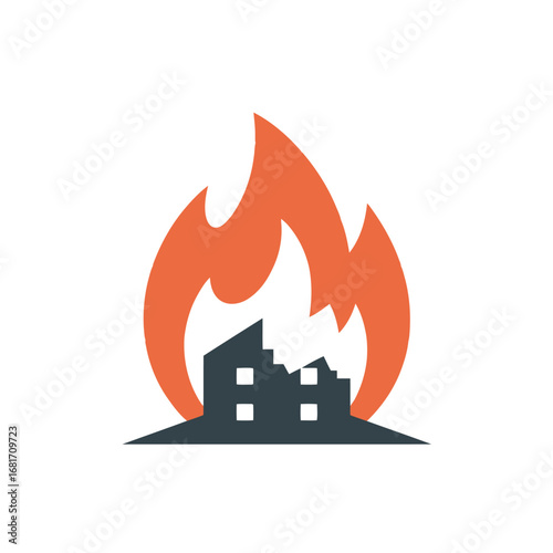 Burning Structures Vector Graphic Depicting Building Fire Safety and Arson Prevention Design Concept