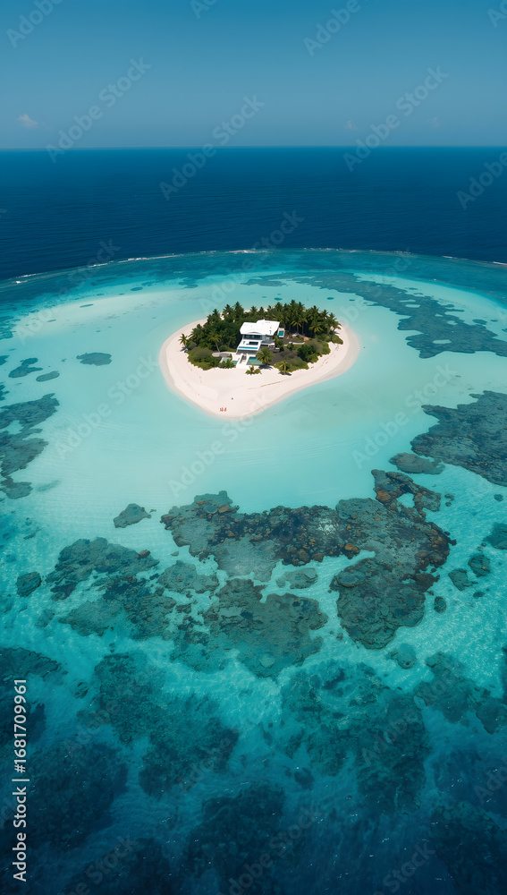 Naklejka premium Tropical island with a villa