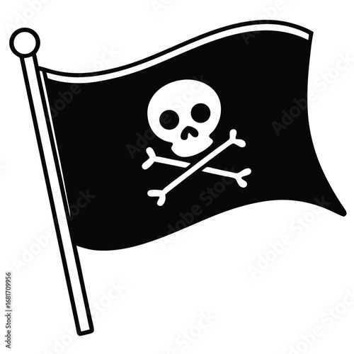 Black Pirate Flag With Skull And Crossbones Waving On White Background Jolly Roger piracy