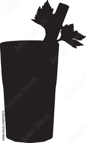 Minimalist Black Silhouette of a Celery Stick in a Glass Depicting Healthy Lifestyle and Fresh Ingredients Ideal for Food Bloggers and Nutritionists
