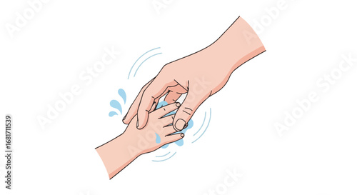 Global Handwashing Day: Adult teaches child proper handwashing. Promoting hygiene, health, and cleanliness for germ prevention.