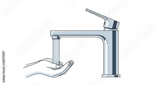Hygienic hand washing with running water from a modern faucet, emphasizing cleanliness, health, and germ prevention.