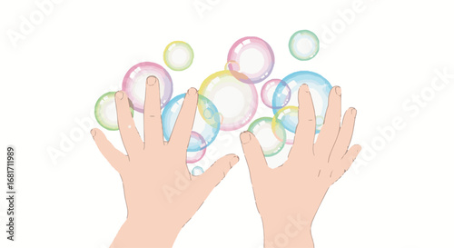 Clean hands illustration with colorful soap bubbles, promoting hygiene, health, and germ prevention for Global Handwashing Day awareness.
