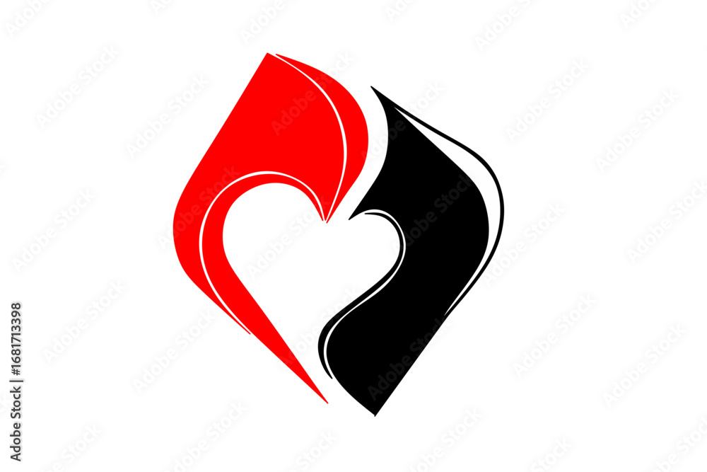 Fototapeta premium Minimalist red and black heart logo, symbolizing passion, duality, and connection. Ideal for branding, social media, and projects related to love, relationships, and modern design.