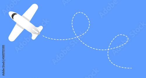 Airplane with Dotted Line Path Vector Illustration